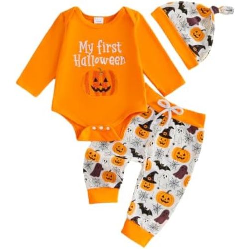 Newborn Baby Boy 3Pcs Outfit Letter Print Long Sleeve Romper Pants Hat Cute Infant Coming Home Fall Clothes Set