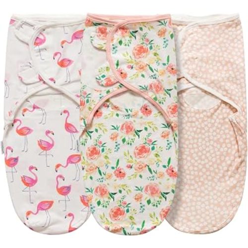 Baby Swaddle Blanket, 3 Pack Newborn Swaddles 0-3-Months, Small-Medium Easy Change Infant Wrap, Infant Swaddling Sack, Adjustable Swaddle Blanket (Pink Flowers)