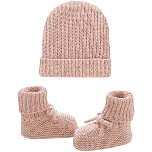 LAWKUL Baby Beanie and Booties 2-Piece Set Newborn Knit Hat Cotton Sock Shoes Warm Skull Cap for Infant Boy Girl
