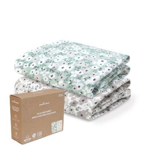 The Peanutshell Sage, Taupe Floral Organic Cotton Playard Sheets for Baby Girls, 2 Pack