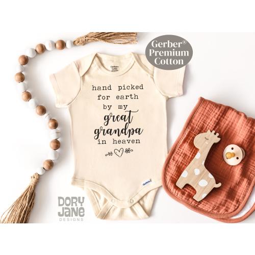 Hand Picked For Earth By My Great Grandpa in Heaven Baby ONESIES® Brand Bodysuit Custom Baby Shower Gift Pregnancy Gift Premium Cotton