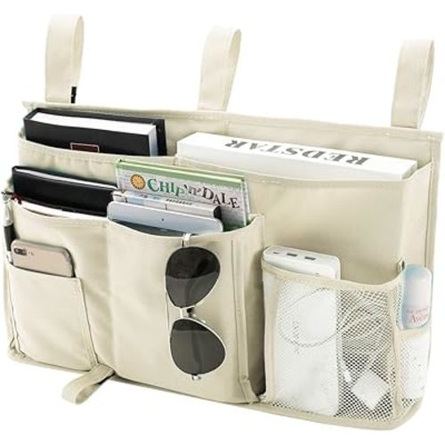 Bseash Bunk Bed Organizer, Bedside Caddy Hanging Bed Organizer Storage Bag 8 Pockets, for College Dorm Rooms Bed, Hospital Bed, Baby Bed Rails, 600D Oxford Cloth (Beige)