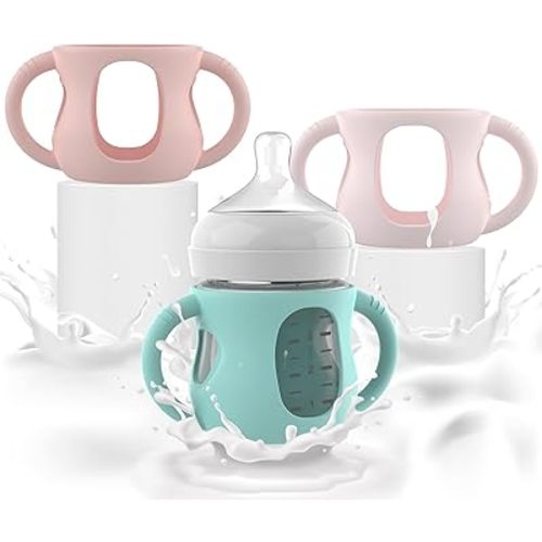 3PCS Philips Avent Glass Bottle Silicone Sleeves with Handles, Compatible with Philips Avent Glass Bottles 4 oz, Suitable for Avent Baby Bottles 4 oz, and Easy to Clean