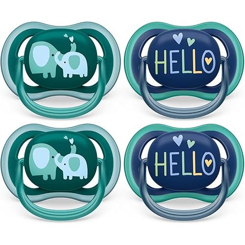 Philips Avent Ultra Air Pacifier - 4 x Light, Breathable Baby Pacifiers for Babies Aged 18 Months Plus, BPA Free with Sterilizer Carry Case, SCF349/20