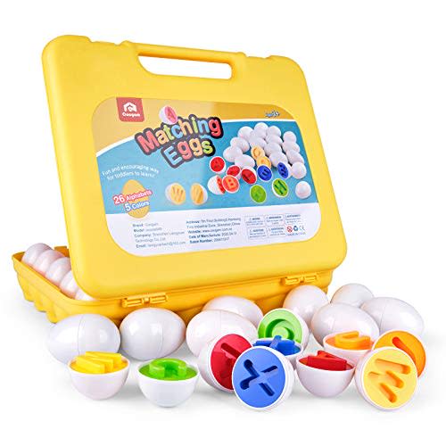 Coogam Letters Matching Eggs 26PCS ABC Alphabet Color Sorter Puzzle Easter Travel Bingo Game Uppercase Learning Fine Motor Skill Montessori Gift for Year Old Kids