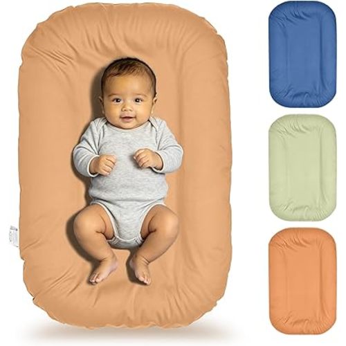 Baby Lounger for Newborn 0–12 Months,100% Cotton Breathable Infant Lounger, Baby Shower Gift, Portable Lightweight Baby Nest for Home & Travel(Soft Cocoa)