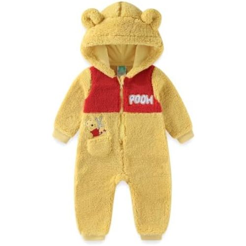 Disney Winnie the Pooh Baby Boys Sherpa Hooded Romper Coverall for Infants