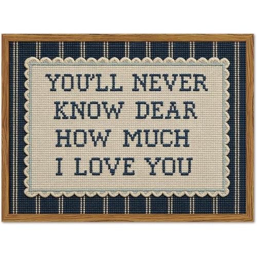 Framed You'll Never Know Dear How Much I Love You Wall Art, Vintage Nursery Blue Striped Pictures Wall Decor, Inspirational Quote Paintings Canvas Prints for Baby Boy Bedroom Living Room 12x16 inch