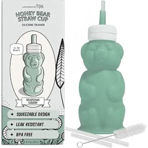 Legendairy Milk NEW V2 Honey Bear Straw Cup Silicone for Babies (Green), 8 oz. Dishwasher Safe, Food Grade Silicone, Honeybear Sippy Cup for Ages 4+ Months