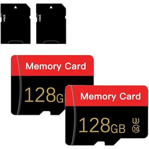 2 Pack Micro Memory Card 128 GB with Adapter, C10/UHS-I/A1 TransFlash Card, TF Card for Smartphone, Tablet, Camera, Drone (Red 128GB*2)