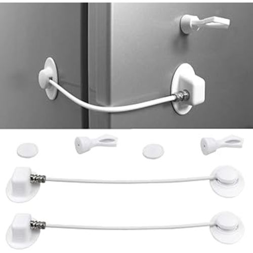 2 Pack Refrigerator Lock with Magnetic, Child Safety Locks, Fridge Freezer Door Lock, for Cabinet Drawer, Convenient - White