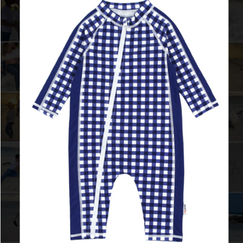 Sunsuit - Long Sleeve Romper Swimsuit | "Navy Gingham"