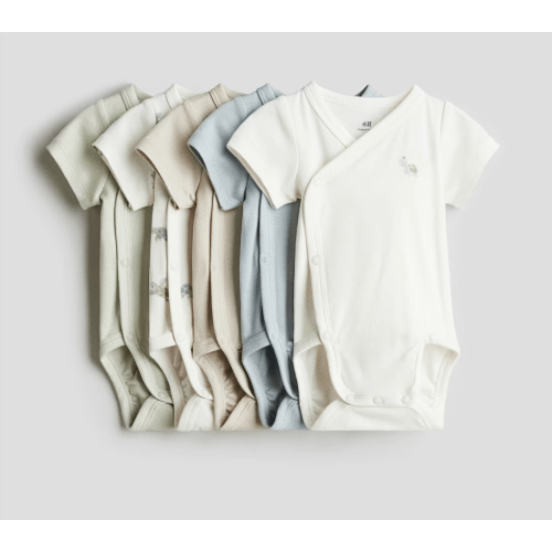 5-pack Cotton Bodysuits - Light green/turtles