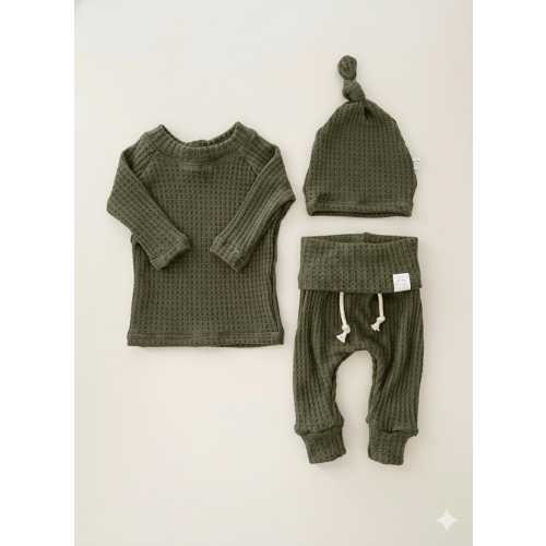 Green Waffle Knit Baby Outfit - Neutral Baby Coming Home Outfit | Unisex Baby Shower Gift | Cozy Baby Layette Set | Subtle Baby Clothes