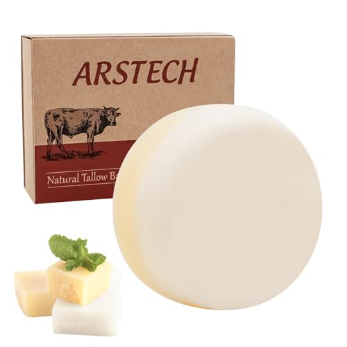 Beef Tallow Soap Bar, Natural Grass Fed Tallow Soap, Moisturizing Face & Body Wash Great for Washing Hands, Face, Hair, Bathing, Bath Soap for Adults, Gentle Formula, from Inner Mongolia Grassland