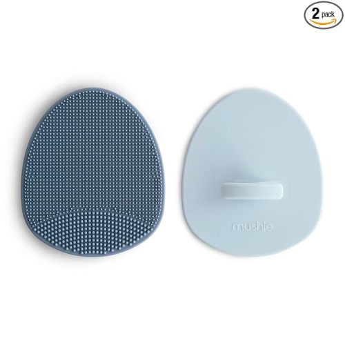 mushie Baby Bath Cradle Cap Brush | Soft Silicone Bristles for Dry Skin, Eczema, & Cradle Cap Treatment | 2-Pack (Tradewinds/Periwinkle)