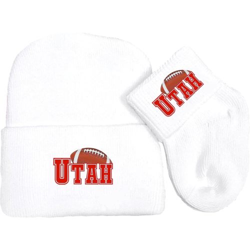 Newborn Baby Knit Cap and Socks Set for Utah Football Fans White