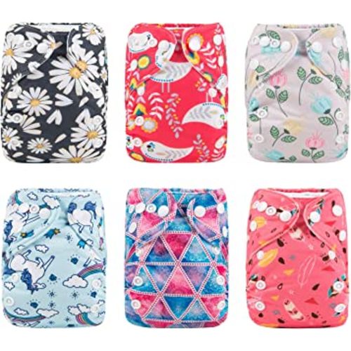 ALVABABY 6pcs with 12 Inserts Baby Cloth Diapers Pocket Newborn Diaper for Less Than 12pounds Baby Snaps Cloth Diapers Nappy