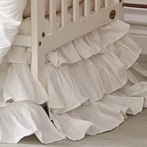 Brandream Crib Skirt Triple Layer Cotton Nursery Bed Skirt for Baby Girls Boys Toddler Bedskirt Solid White Dust Ruffle