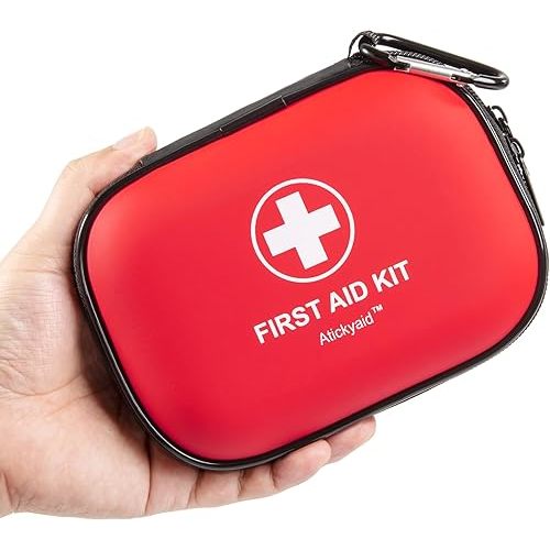 Mini First Aid Kit - 120 Piece Small Waterproof Hard Shell Medical Kit for Car, Home, Office, Travel, Camping, Sports, Outdoor, School - Emergency First Aid Supplies and Survival Kit (Red)