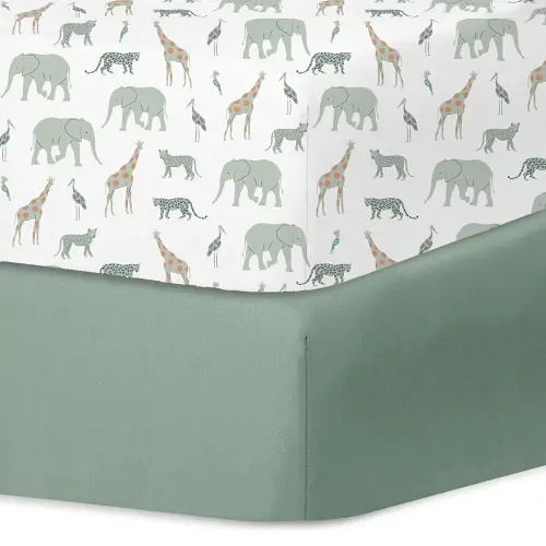Little Grape Land Crib Sheets for Boys and Girls 2pk Baby Crib Fitted Sheet for Standard Size Crib and Toddler Mattress Super Soft Baby Sheet, Safari