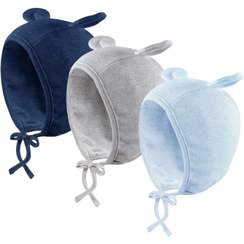 JANGANNSA Newborn Baby Hospital Hat Infant Set Head Cap Lovely Ears Belt Beanie 0-6Months