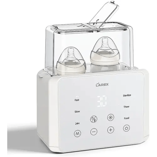 LAREX Double Bottle Warmer, 11-in-1 Fast Baby Bottle Warmer for Breastmilk and Formula, with Timer, Fits 2 Bottles, Accurate Temp Control, Milk Warmer with Thaw, Steri-lizing, Keep Warm, Heat Food