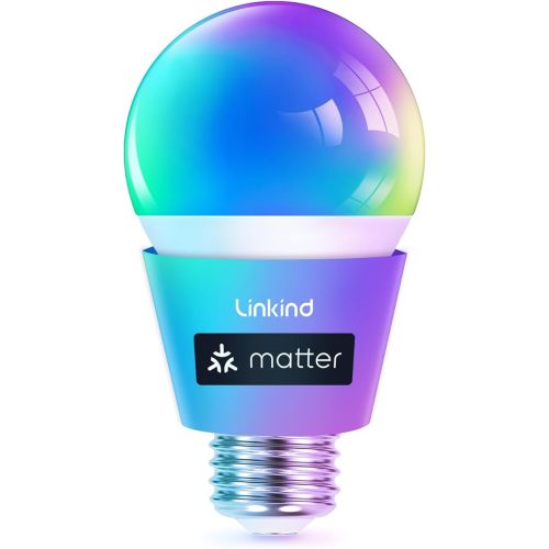 Linkind Matter Smart Light Bulb, Smart Bulbs Work with Apple Home, Siri, Alexa, Google, SmartThings, AiDot, LED RGBTW Color Changing Bulbs Music Sync, Dotis Ai, A19 E26 60W 800LM 2.4G WiFi, 4 Pack