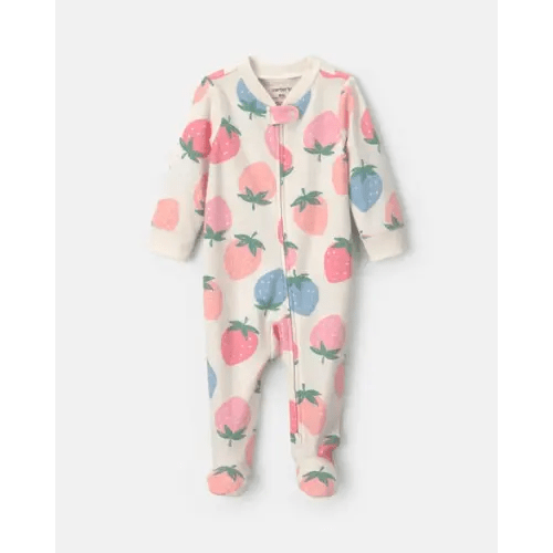 Baby Girl 2-Way Zip Strawberry Cotton Sleep & Play Pajamas - Cream/Blue/Coral | Carter's