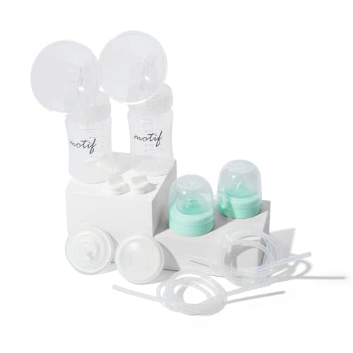 Motif Medical Luna Double Breast Pump Replacement Parts - Breast Pump Parts W/Bottles, Nipples, Tubing, Valves, Breast Shields (24mm), Diaphragms, Connectors & More - Safe Easy-to-Use Breast Pump Kit