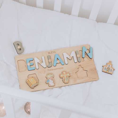 Baby Boy Baptism Gift, Bless Forevermore Puzzzle, Christening Gift For Godson, Baby Name Puzzle, Personalized Baptism Gift From Godmother
