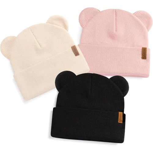 DANMY Baby Beanie Warm Winter Hat with Bear Ear for Infant Toddler Boys Girls Child Soft Knitted Skull Cap