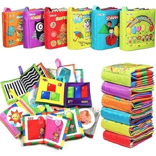 teytoy My First Soft Book, 6 PCS Nontoxic Fabric Baby Cloth Books Early Education Toys Activity Crinkle Cloth Book for Toddler, Infants and Kids Perfect for Baby Shower (New Version)