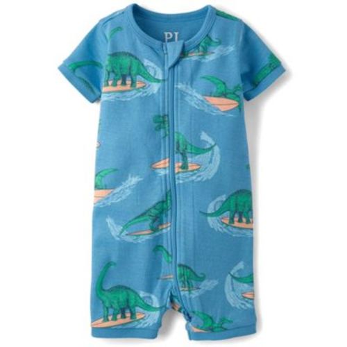 The Children's Place Baby Boys Short Sleeve Surfing Dino Snug Fit Cotton Cropped One Piece Pajamas Blue 0-3 M