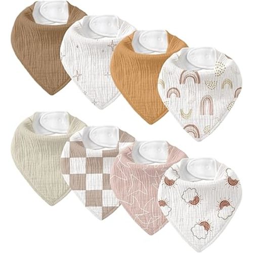 Muslin Baby Bibs 8 Pack, Baby Bandana Drool Bib for Drooling and Teething, Cotton Soft Absorbent for Girls Boys Good Night