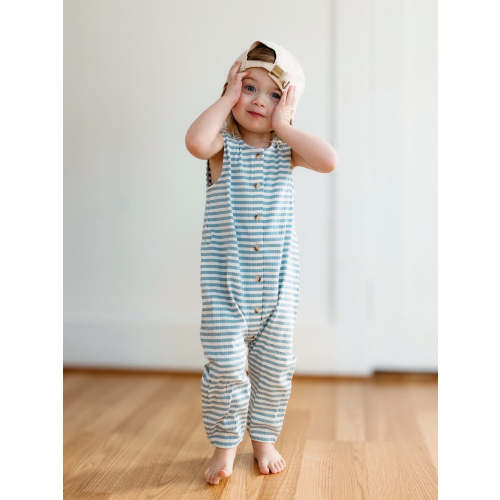Dusty Blue Stripe / Organic Ribbed Bay Jumpsuit
