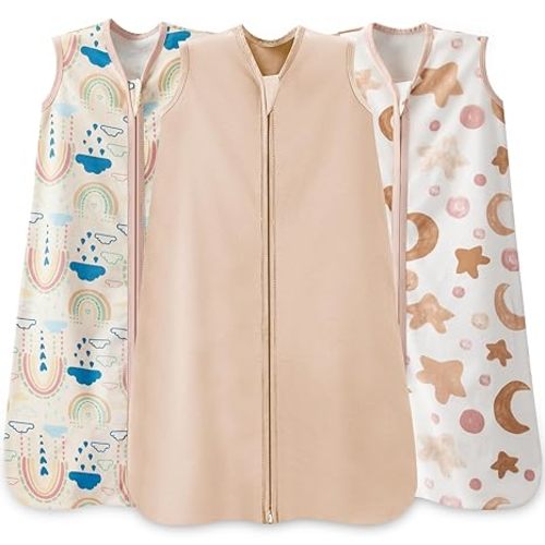 Baby Sleep Sack 0-6 Months,100% Cotton TOG 0.5 Wearable Blanket for Newborn and Infant, 3 Pack 2-Way Zipper Lightweight Sleeping Bags for Toddler