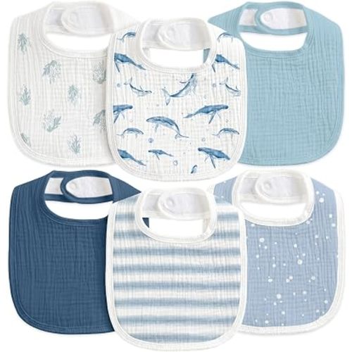 6-Pack Muslin Baby Bibs for Drooling & Teething, Absorbent Bib