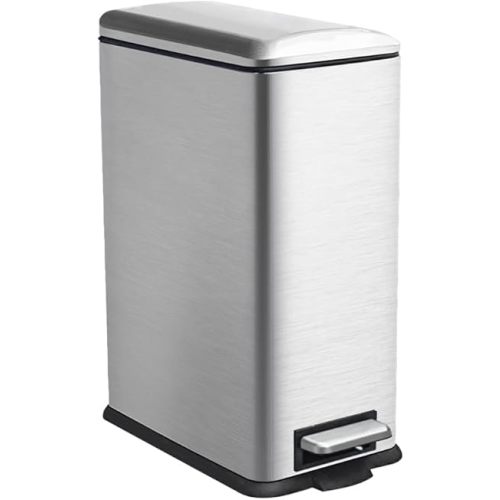 8 Gallon Trash Can, Stainless Steel Kitchen Trash Can with Removal Inner Bucket and Soft-Close Lid, Step on Trash can 30 Liters, Durable Metal Garbage Can for Home, Bathroom, Office