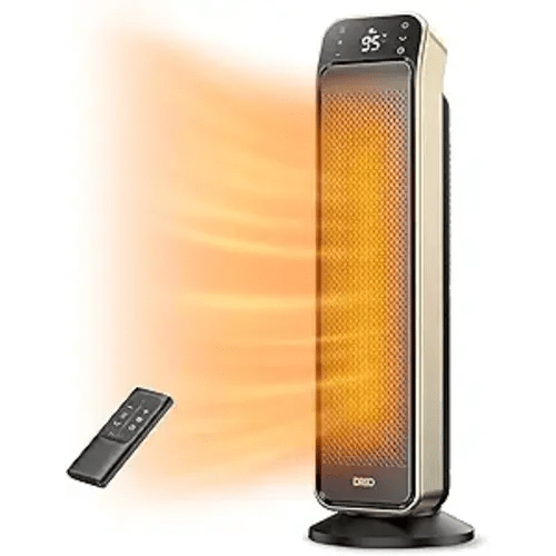 Dreo Space Heater Indoor, 25" 11.5ft/s Fast Portable Room Heater with Remote and Thermostat, 3 Modes, Overheating & Tip-Over Protection, Electric Heaters for Indoor Use Large Room, Bedroom, Gold