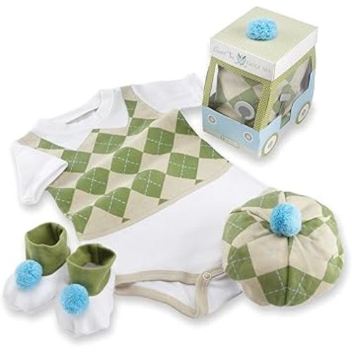 Baby Aspen Three Piece Layette Set in Golf Cart Package, Green/White, 0-6 Mos.