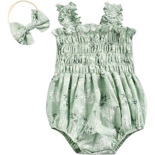 Meihuida Newborn Baby Girl Sleeveless Rompers Summer Clothes Cotton Bodysuit with Headband