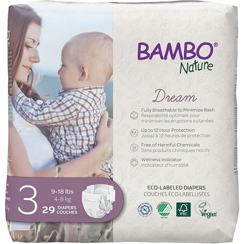Bambo Nature Hypoallergenic Baby Diapers, Eco-Labelled Sustainable Diapers, Enhanced Leakage Protection, Totally Chlorine-free, Skin Friendly, and Super Absorbent - Size 3 (29 Count)