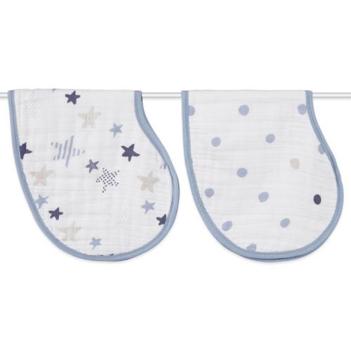 aden + anais® 2-Pack Rock Star Muslin Burpy Bib in Blue
