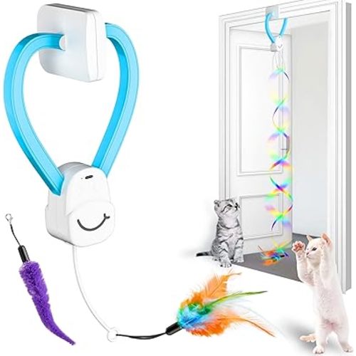 Interactive Cat Toys for Indoor Cats,Enrichment Stimulation Toys, Electric Hanging Door Clip Ribbon Kitty Toy,Automatic Play Chase Exercise Feather Toys for Bored Indoor Adult & Kitten Cats