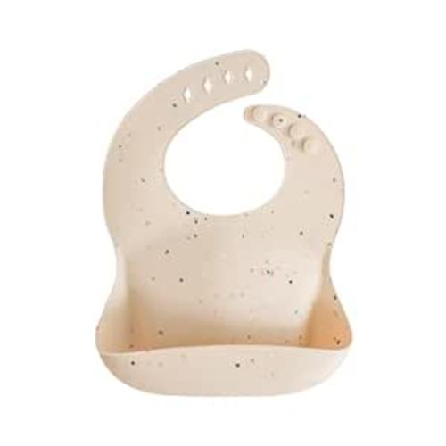 mushie Silicone Baby Bib |Adjustable Fit Waterproof (Vanilla Confetti) | Ages 4-24 months, Machine washable, Adjustable neck strap, Deep front pocket