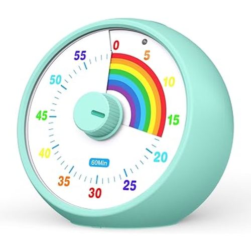 Visual Timer for Kids, 60-Minute Countdown Timer for Classroom Office Kitchen, Desk Timer Kids Time Management Tools with Silent Operation, Pomodoro Time Rainbow Pattern(Tiffany)