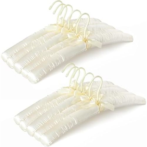TOPIA HANGER Satin Padded Hangers for Women Clothing 17-inch 10 Pack Ivory