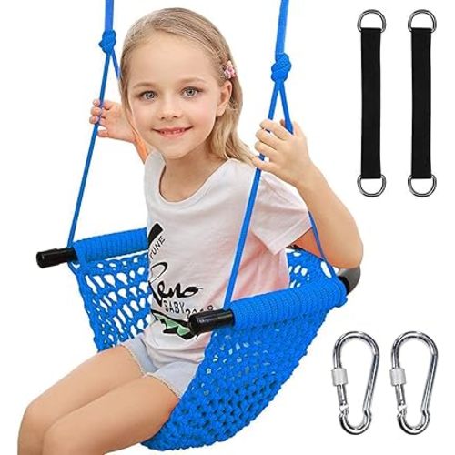 Hi-Na Kids Swing for Swing Set, Heavy Duty Rope Swings with Snap Hooks and Straps, 440LBS Capacity, Toddler Swing Seat for Indoor Porch, Outdoor Playground, Tree, Blue