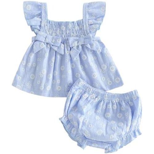 Mubineo Baby Girl Summer Clothes Cute Ruffle Tops Dress Shorts Outfits Set Infant Toddler Shrit Bloomers Princess Outfit